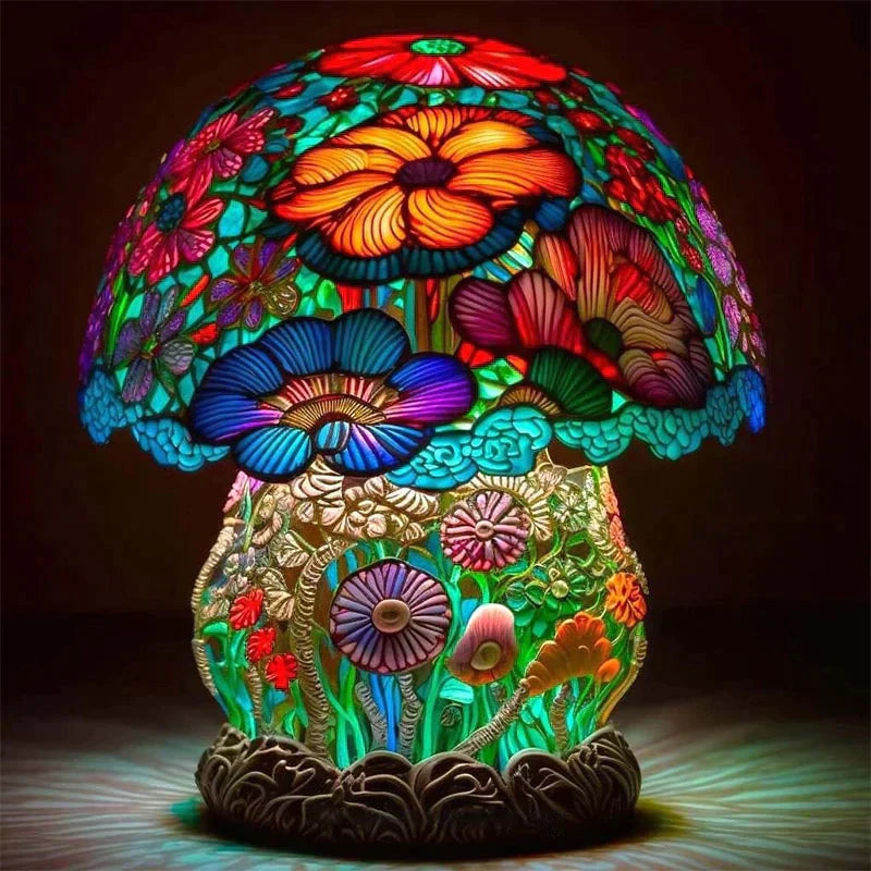 Artisan Stained Glass Table Lamp – Vintage Floral Design for Bedroom