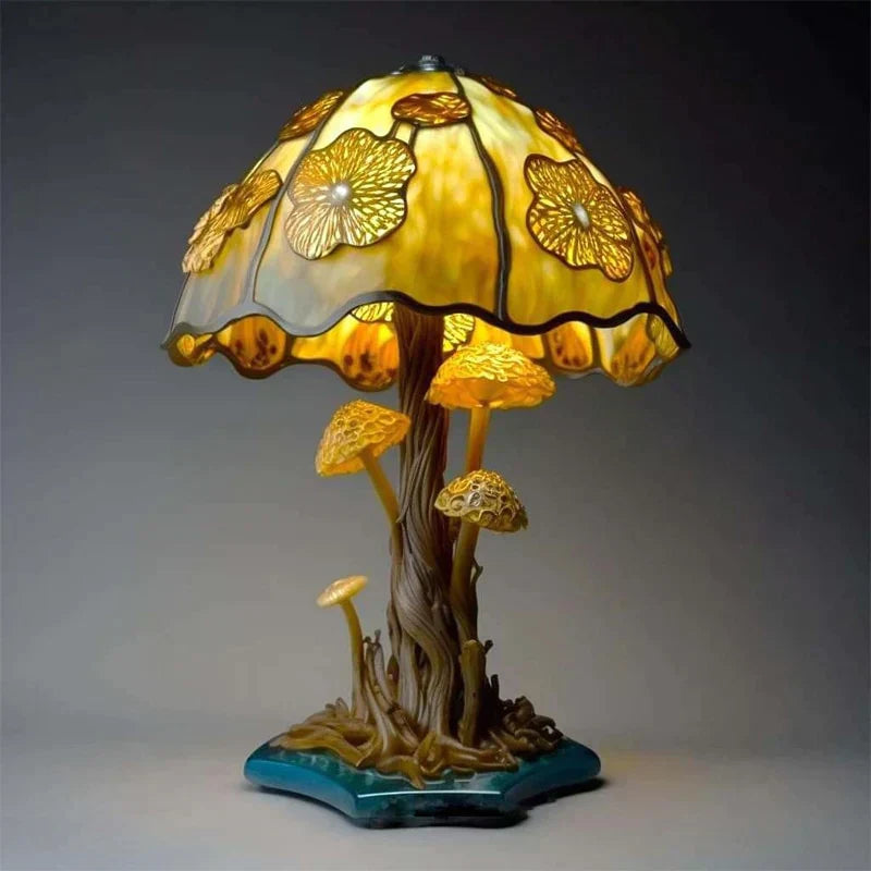 Artisan Stained Glass Table Lamp – Vintage Floral Design for Bedroom